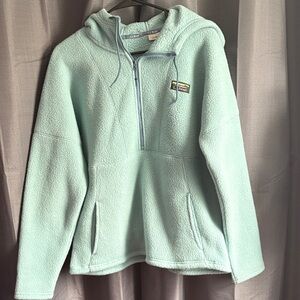 L.L. Bean Teal Hooded Half-Zip Fleece Pullover